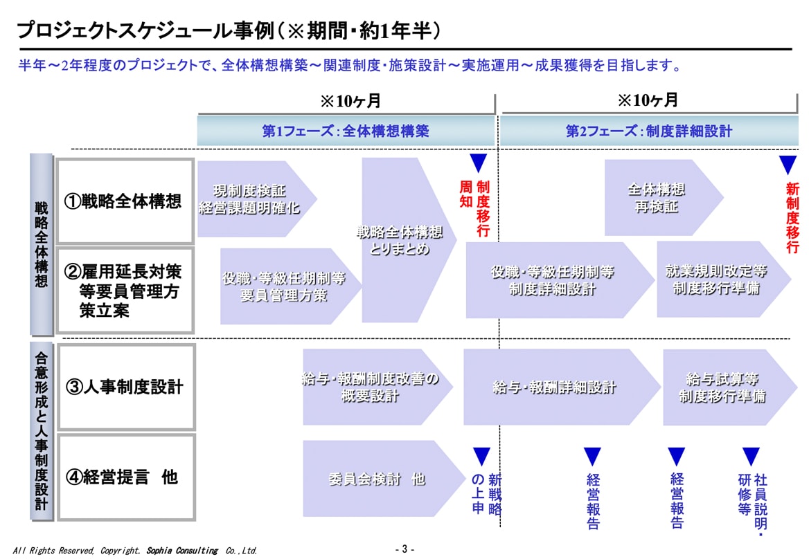 雇用延長対策総合支援：プロジェクトスケジュール事例（※期間・約1年半）